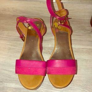 Hot pink coach platform/wedges. Lightly worn.